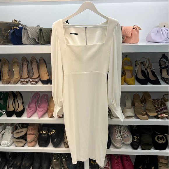 Alex Perry Pearson Balloon-Sleeve White Satin-Crepe Midi Dress US4 - Picture 1 of 3